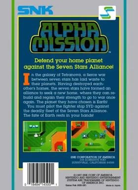 Alpha Mission (USA) box cover back